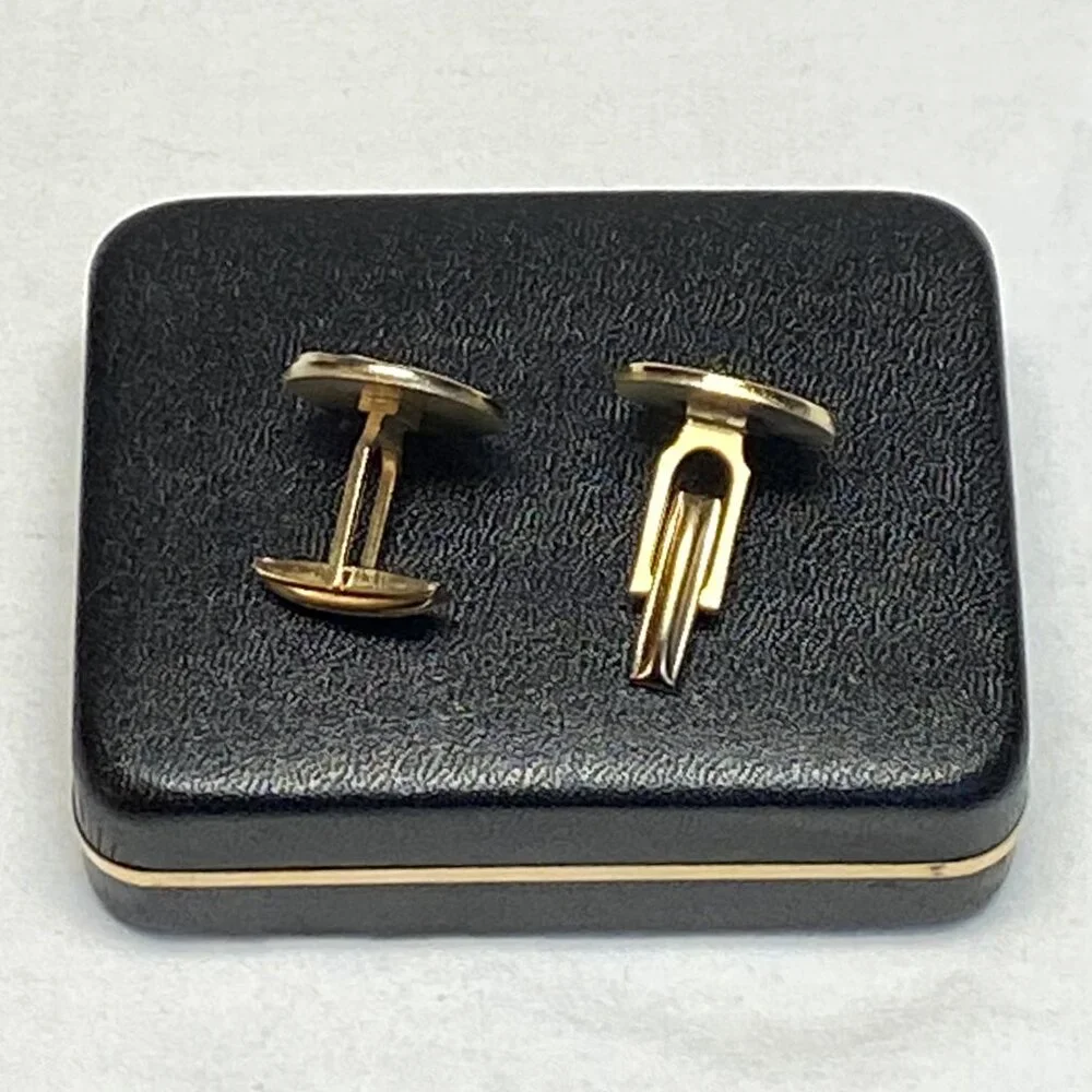 Vintage Hayward Golden Curved Half Brush Cufflinks NIB Classic Round Design